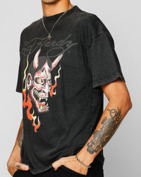 Ed Hardy Horns T-Shirt Black Acidwash