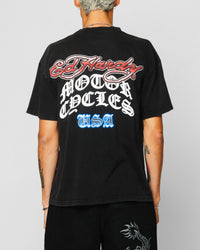 Ed Hardy Motor Cycle Club T-Shirt Black Acidwash