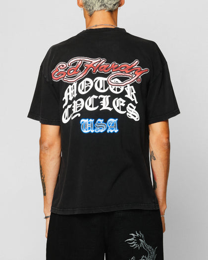 Ed Hardy Motor Cycle Club T-Shirt Black Acidwash