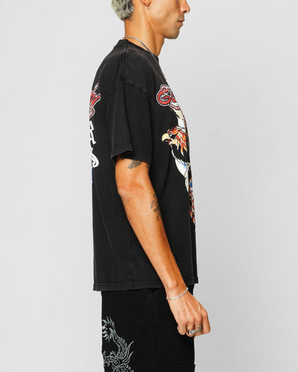 Ed Hardy Motor Cycle Club T-Shirt Black Acidwash