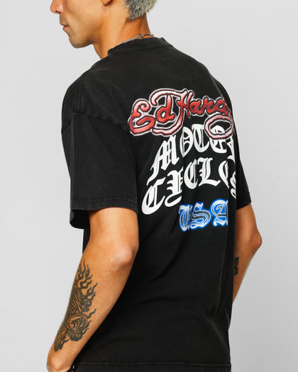 Ed Hardy Motor Cycle Club T-Shirt Black Acidwash