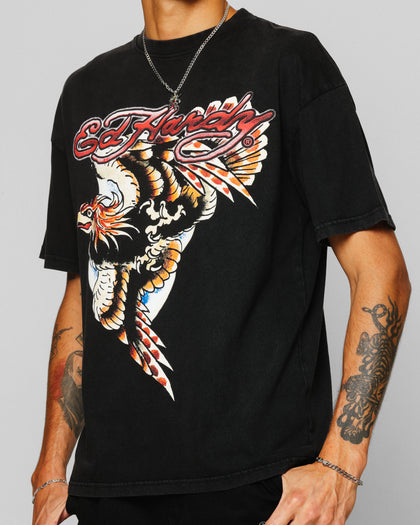 Ed Hardy Motor Cycle Club T-Shirt Black Acidwash