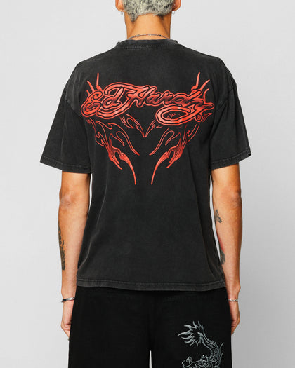 Ed Hardy Tribal T-Shirt Black Acidwash