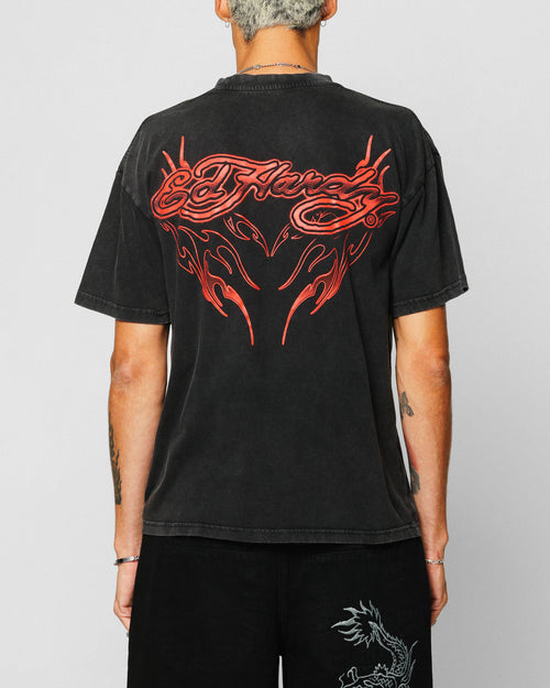 Ed Hardy Tribal T-Shirt Black Acidwash