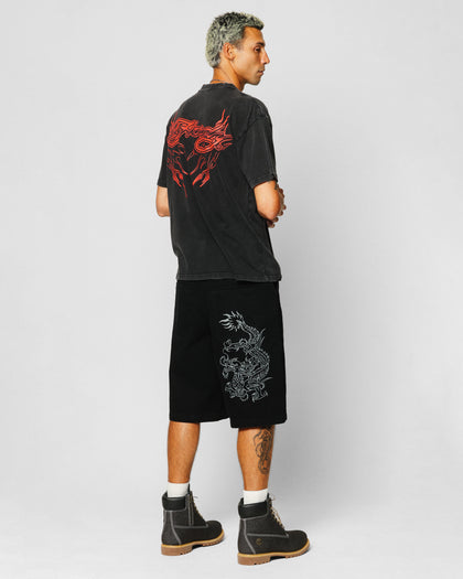 Ed Hardy Tribal T-Shirt Black Acidwash