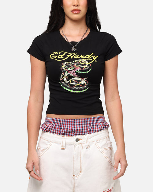 Ed Hardy Women's Snake Baby T-Shirt Black