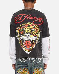 Ed Hardy Tiger Layered Long Sleeve T-Shirt Black