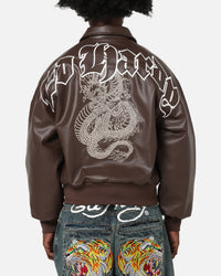 Ed Hardy Shinjuku Leather Jacket Brown