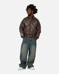 Ed Hardy Shinjuku Leather Jacket Brown