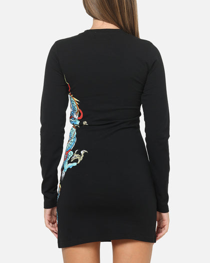 Ed Hardy Women's Dragon Long Sleeve Mini Dress Black