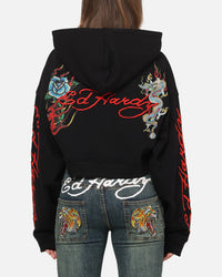 Ed Hardy Women's Afterburn Cropped Hoodie Black/Red