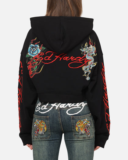 Ed Hardy Women's Afterburn Cropped Hoodie Black/Red