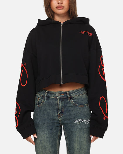 Ed Hardy Women's Afterburn Cropped Hoodie Black/Red