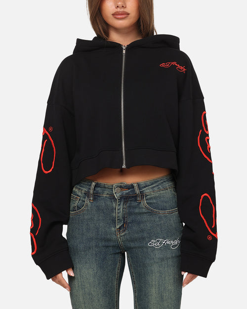 Ed Hardy Women's Afterburn Cropped Hoodie Black/Red