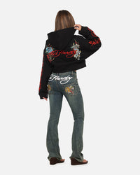 Ed Hardy Women's Afterburn Cropped Hoodie Black/Red