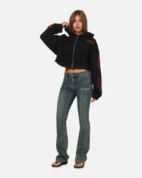 Ed Hardy Women's Afterburn Cropped Hoodie Black/Red