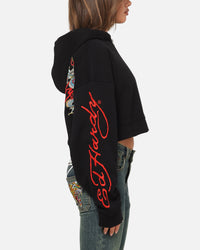 Ed Hardy Women's Afterburn Cropped Hoodie Black/Red