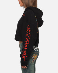 Ed Hardy Women's Afterburn Cropped Hoodie Black/Red