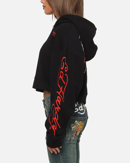 Ed Hardy Women's Afterburn Cropped Hoodie Black/Red