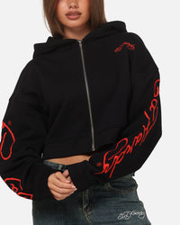 Ed Hardy Women's Afterburn Cropped Hoodie Black/Red