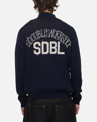 S Double Team Knit Quarter Zip Crewneck Navy