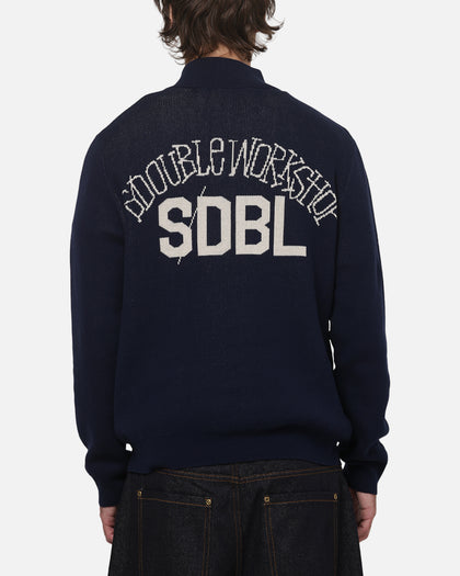 S Double Team Knit Quarter Zip Crewneck Navy