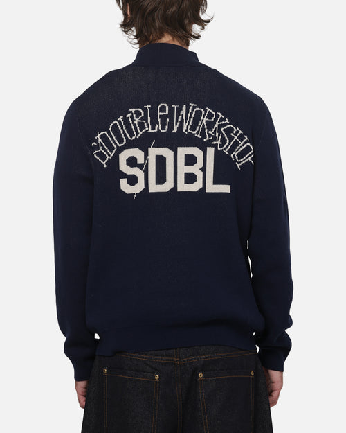 S Double Team Knit Quarter Zip Crewneck Navy