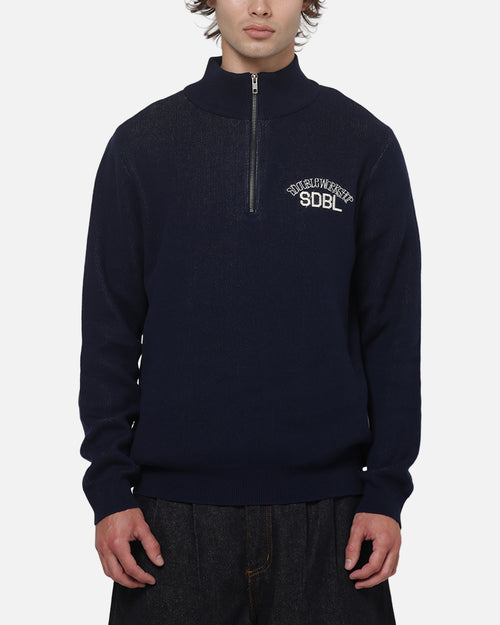 S Double Team Knit Quarter Zip Crewneck Navy