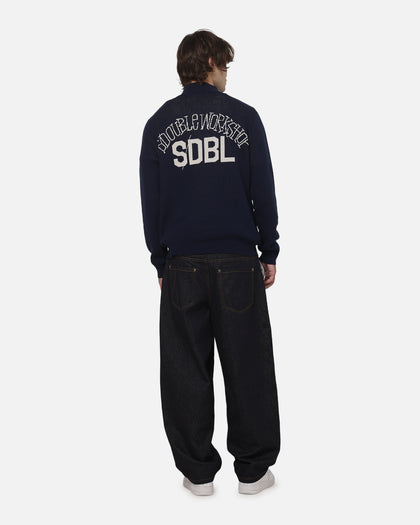 S Double Team Knit Quarter Zip Crewneck Navy