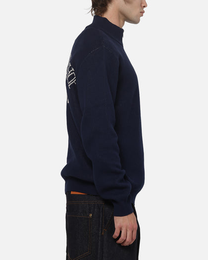 S Double Team Knit Quarter Zip Crewneck Navy