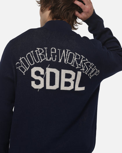 S Double Team Knit Quarter Zip Crewneck Navy
