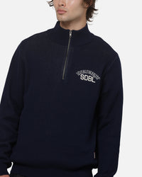 S Double Team Knit Quarter Zip Crewneck Navy