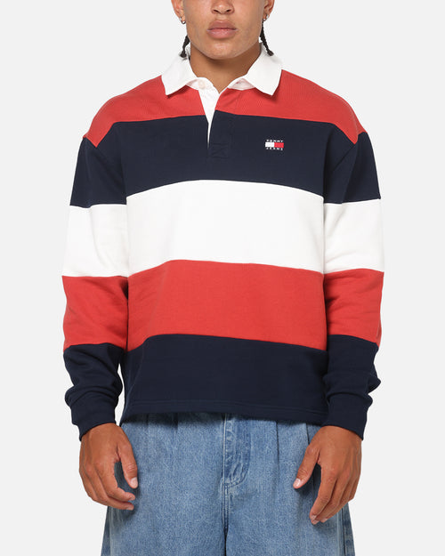 Tommy Jeans Relaxed Badge Stripe Rugby Shirt Navy