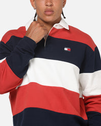 Tommy Jeans Relaxed Badge Stripe Rugby Shirt Navy