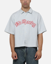 Ed Hardy Eagle Button Up Shirt Blue Pinstripe