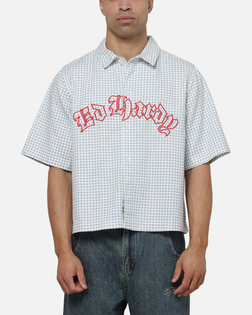 Ed Hardy Eagle Button Up Shirt Blue Pinstripe