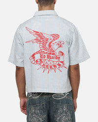Ed Hardy Eagle Button Up Shirt Blue Pinstripe