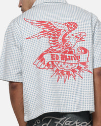Ed Hardy Eagle Button Up Shirt Blue Pinstripe