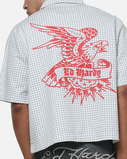 Ed Hardy Eagle Button Up Shirt Blue Pinstripe