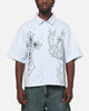 Ed Hardy Ghost Tattoo Button Up Shirt Blue Pinstripe