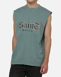Saint Morta Medievil Oversized Muscle T-Shirt Washed Green