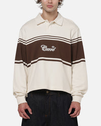 Carre Varsity Long Sleeve Polo Shirt Off White/Brown