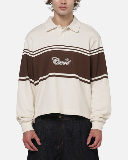 Carre Varsity Long Sleeve Polo Shirt Off White/Brown