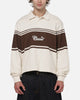 Carre Varsity Long Sleeve Polo Shirt Off White/Brown