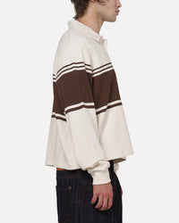 Carre Varsity Long Sleeve Polo Shirt Off White/Brown