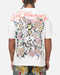 Ed Hardy Floral Skull T-Shirt Off White