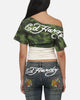 Ed Hardy Women's Off Shoulder T-Shirt Woodland Camo