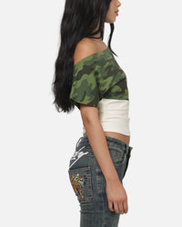 Ed Hardy Women's Off Shoulder T-Shirt Woodland Camo
