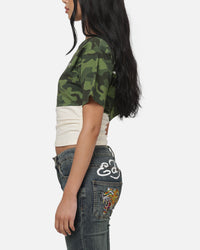 Ed Hardy Women's Off Shoulder T-Shirt Woodland Camo