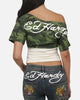 Ed Hardy Women's Off Shoulder T-Shirt Woodland Camo